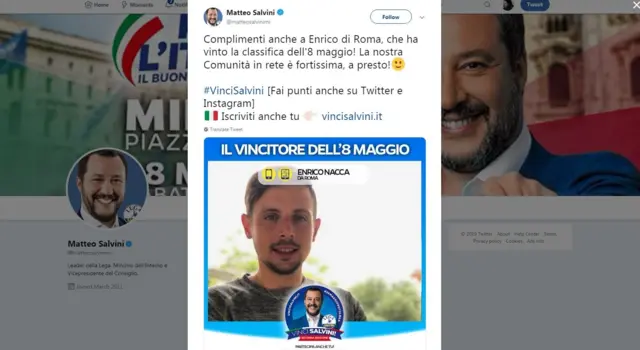 salvini'nin hesabında paylaştığı bir takipçisi