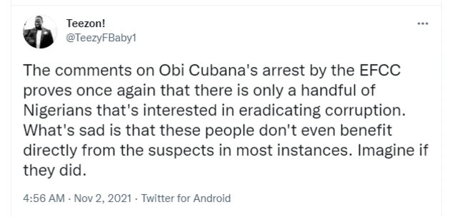 Obi Cubana: EFCC reveal why Obinna Iyiegbu dey with dem- See how Nigerians react