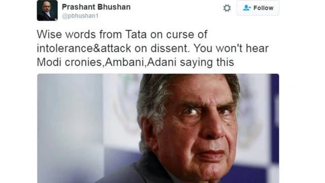 प्रशांत भूषण का रतन टाटा के बारे में ट्वीट