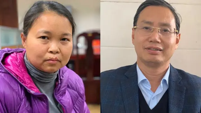 Bị can Phạm Thị Thu Hường (trái) và Nguyễn Văn Tứ (Sở KH&ĐT TP Hà Nội)