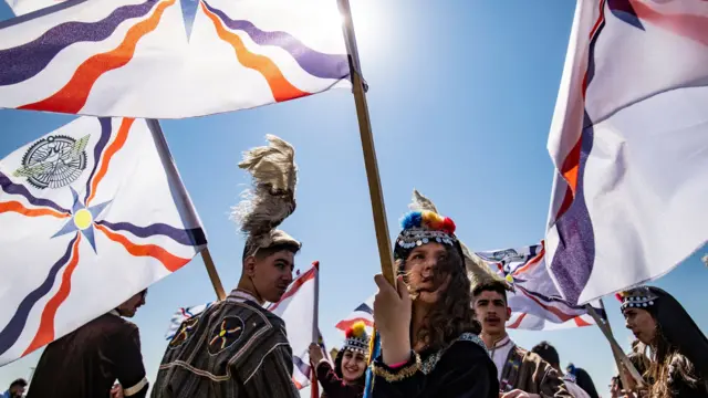 خلال احتفالات أكيتو في بلدة القحطانية شمال سوريا في 1 أبريل/ نيسان 2021