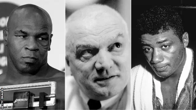 D'Amato (centro) entrenó también a Floyd Patterson (derecha) quien había sido el campeón más joven hasta la irrupción de Tyson.