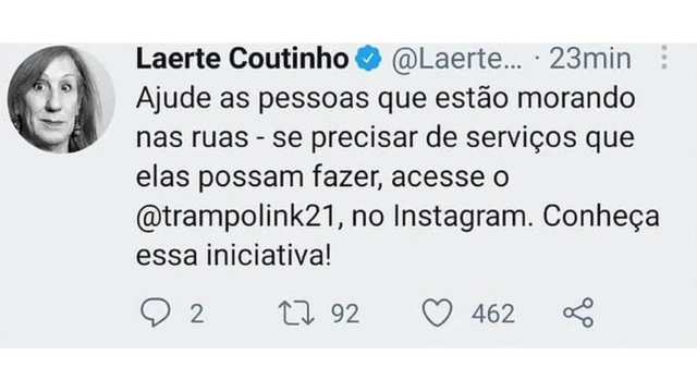 Comentário no Facebook em que cartunista Laerte Coutinho recomenda às pessoas que conheçam o projeto Trampolink