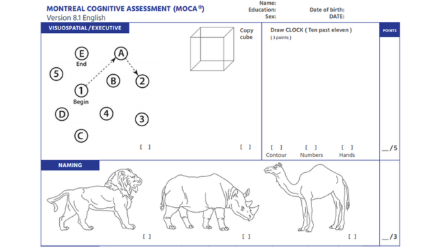 An example of the Montreal Cognitive Assessment (MoCA) neuropsychological test