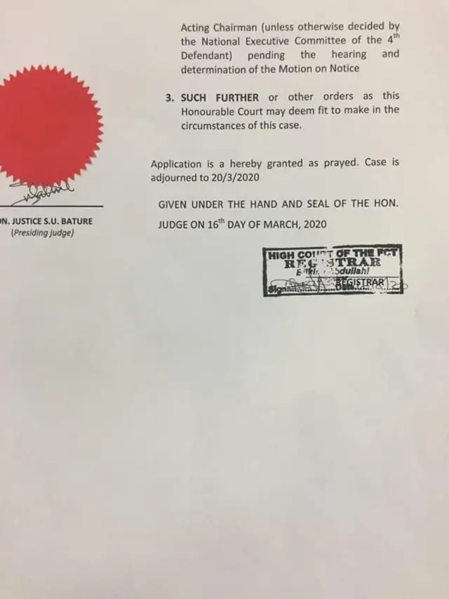 Court Order wey give Victor Giadom power to be national chairman