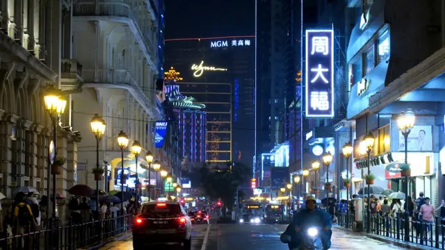 从澳门市中心新马路远眺新口岸区美资赌场(25/8/2019)