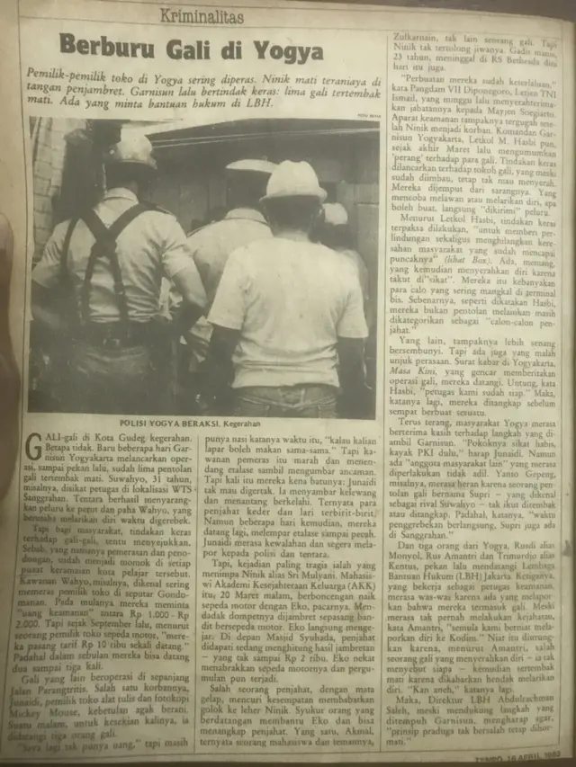 Penembakan misterius 1982-1985, petrus, gali, Kentus