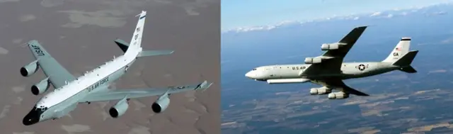 한반도 상공을 비행하며 대북 정찰 임무를 수행하는 미 공군 리벳 조인트(왼쪽)와 조인트 스타즈