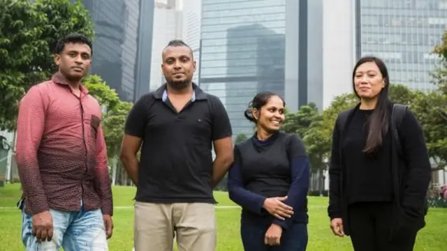 Ajith, 45, Supun, 32, his partner Nadeeka, 32, and Filipino refugee Vanessa Rodel, 40, in Hong Kong