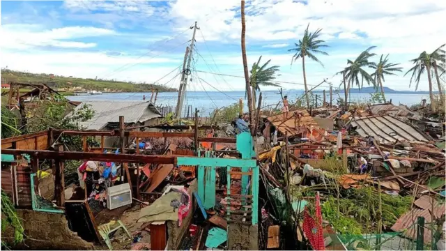 Damage from Typhoon Rai in Surigao del Norte province, the Philippines