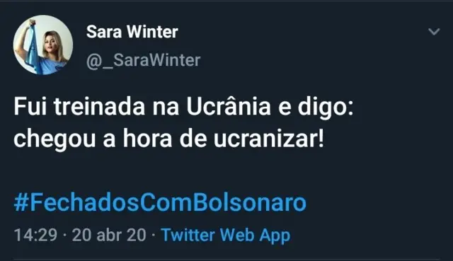 'Fui treinada na Ucrânia e digo: chegou a horaonabet valor minimoucranizar!', diz Sara Winteronabet valor minimoum twit