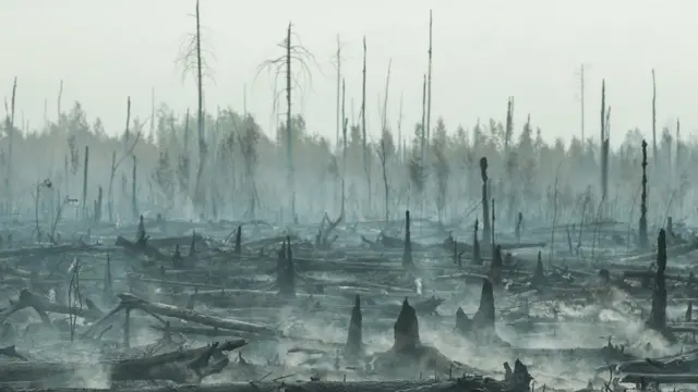 Последствия лесного пожара в Рязанской области