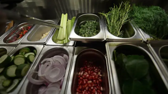 ภาพผักสด เช่น พริก ผักชีลาว กระเทียม หอม ใบมะกรูด