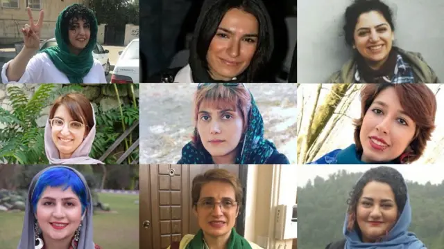 از بالا راست، رها عسگریزاده، نوشین جعفری، نرگس محمدی، صبا کردافشاری، مرضیه امیری، پریسا رفیعی، آتنا دائمی، نسرین ستوده و سپیده قلیان