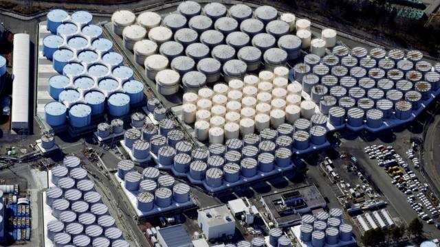 日本福島第一核電站的廢水儲存罐群（資料圖片）