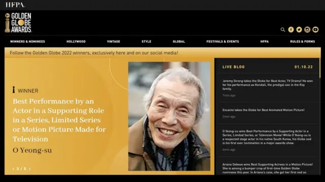 '오징어 게임' 오영수 배우가 골든글로브 남우조연상을 수상했다