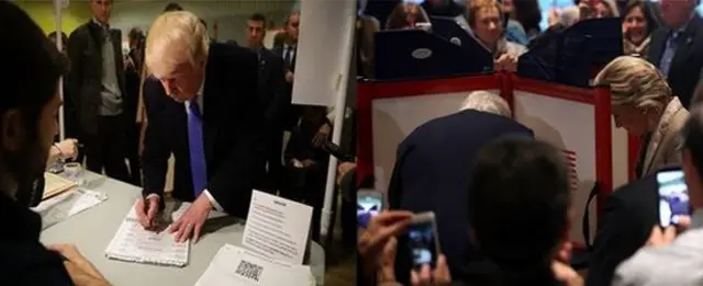 Clinton ve Trump oy kullanıyor