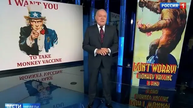 تلویزیون دولتی برای تمسخر واکسن آسکفورد از ترکیب "واکسن میمون" استفاده کرده است