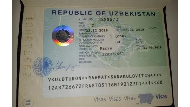 Ўзбекистоннинг Париждаги элчихонаси берган виза