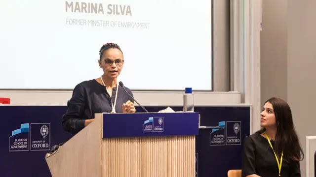 A ex-senadora Marina Silva durante palestra em Oxford (Inglaterra)