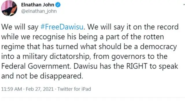 FreeDawisu: Salihu Tanko Yakasai - Ẹsun ti wan kà si ọmọ mi lọ́rùn jú pé ó kọ̀ ǹkan lòdi sí ìjọba APC lójú òpó twitter- Baba Dawisu