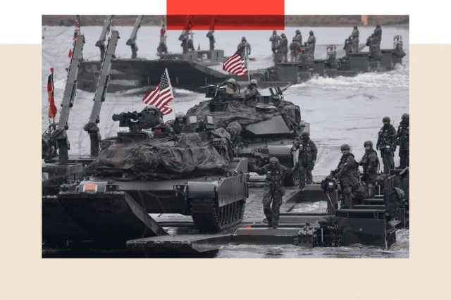 Nato military exercises take place on 5 March 2024 near Gniew, Poland.