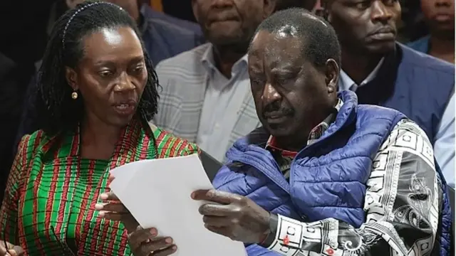 Mgombea aliyeshindwa katika uchaguzi wa urais Raila Odinga na mgombea mwenza , Martha Karua