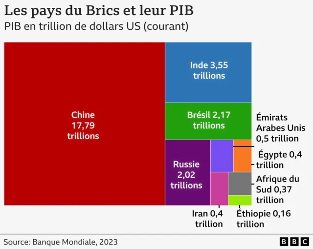 Les pays des BRICS et leur PIB
