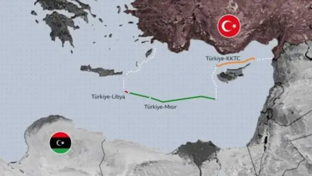 Doğu Akdeniz'de deniz yetki alanlarını gösteren harita