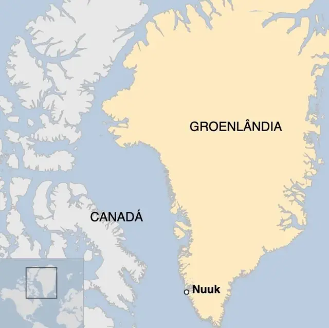 Mapa mostra localização da Groenlândia