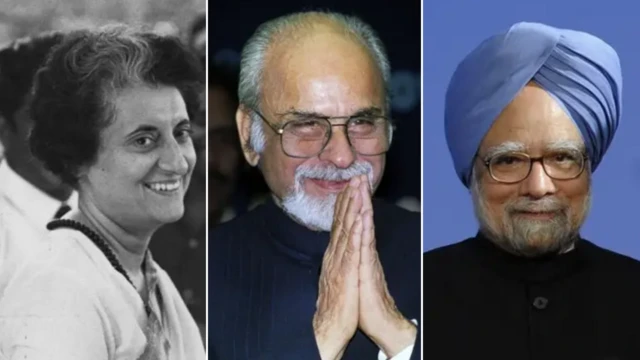 ਇੰਦਰਾ ਗਾਂਧੀ, ਇੰਦਰ ਕੁਮਾਰ ਗੁਜਰਾਲ ਅਤੇ ਡਾ਼ ਮਨਮੋਹਨ ਸਿੰਘ ਦਾ ਕੋਲਾਜ