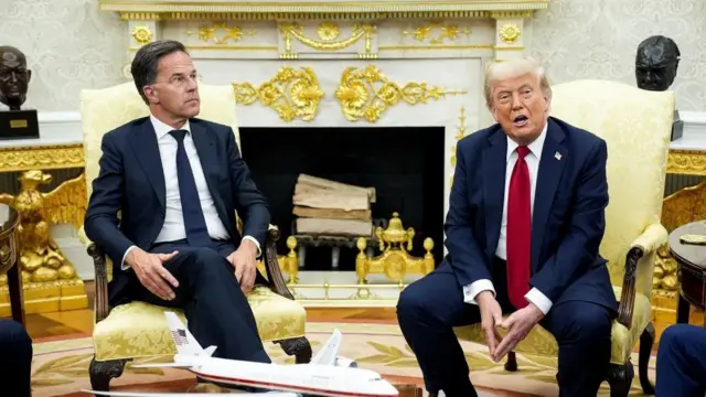 Дональд Трамп і генсек НАТО Марк Рютте під час зустрічі в Овальному кабінеті, 14 липня 2025 року