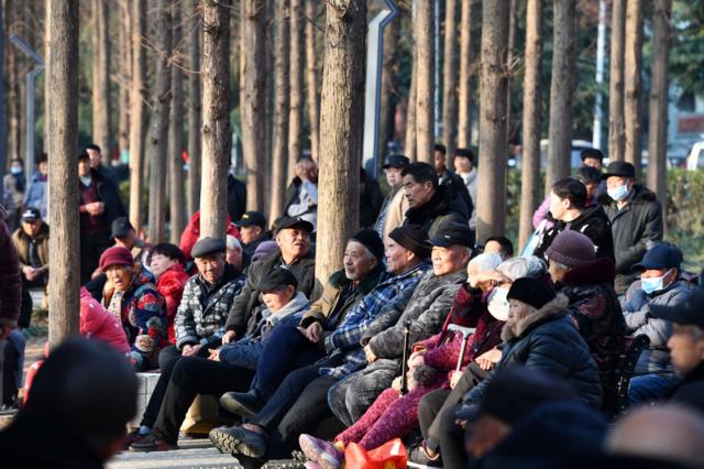 Hình ảnh một đám đông người cao tuổi ngồi chơi tại một công viên ở tỉnh An Huy