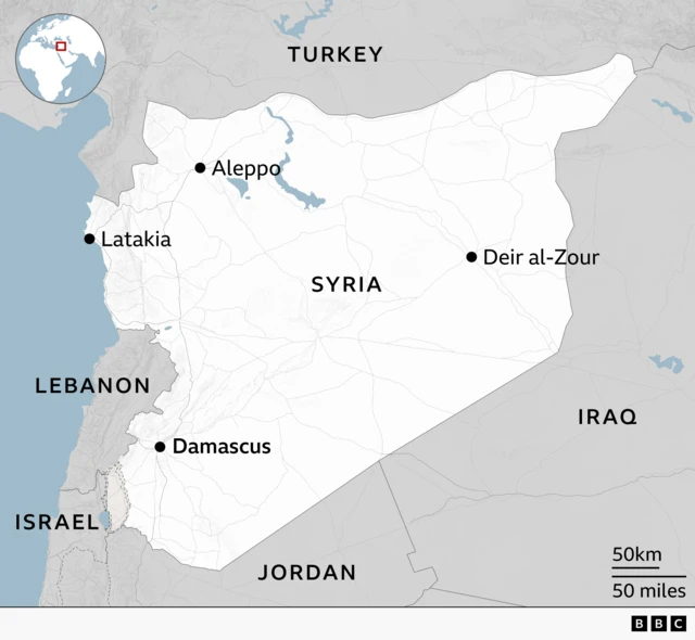 Ramani inayoonyesha eneo la Latakia,pwani magharibi mwa Syria. 
