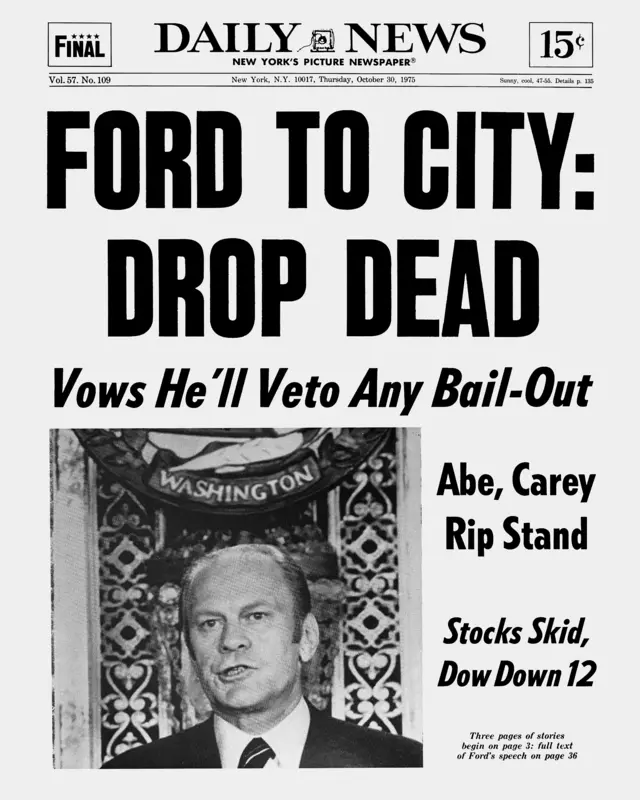 Capa do Daily News, com foto do então presidente, Gerald Ford