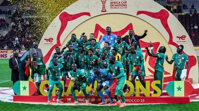 Senegal national tyeam celebrate wit di 2025 Afcon trophy