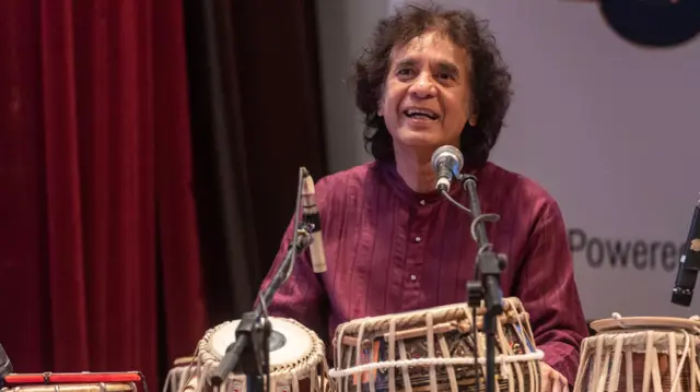 MUMBAI, INDIA - FEBRUARY 3: Tabla maestro Zakir Hussain during his performance at Shri Sanmukhananda hall, on February 3, 2020 in Mumbai, India. (Photo by Aalok soni/Hindustan Times via Getty Images)
