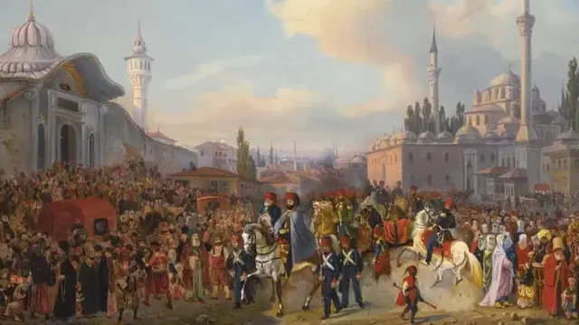 Le sultan Mahmud II quittant la mosquée Bayezid, Constantinople, 1837.