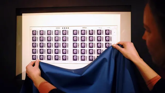 The first sight of new stamps being unveiled at the Postal Museum in London