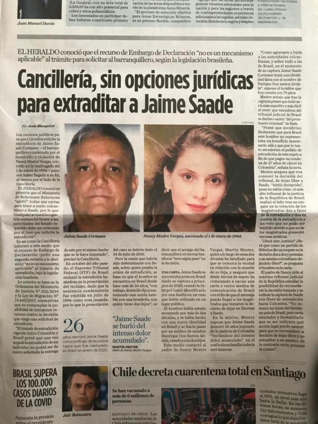 Jornais colombianos noticiaram decisão do STF de não extraditar Jaime Saade