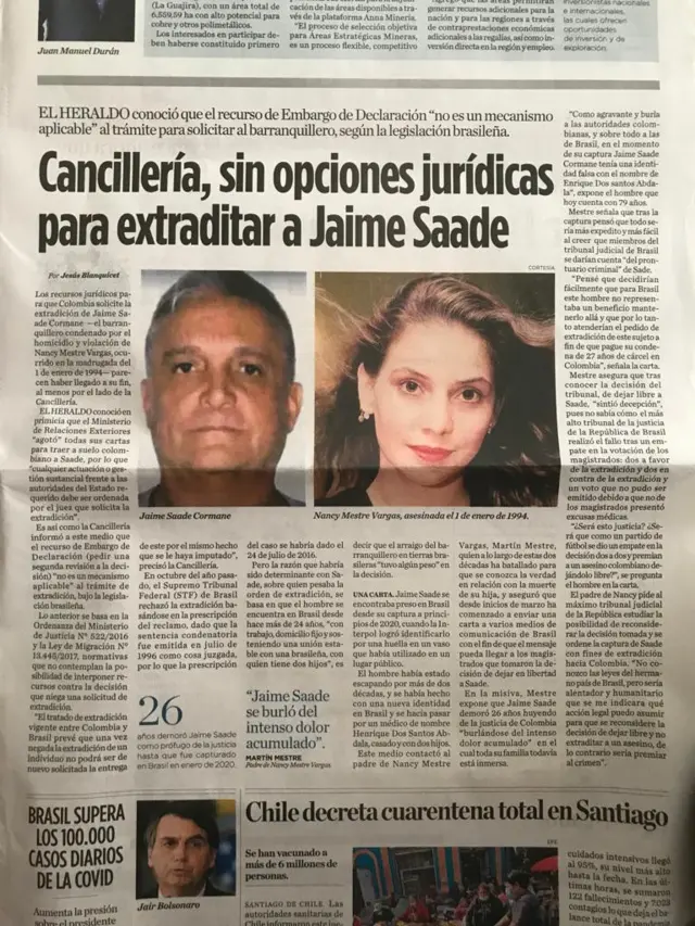 Jornais colombianos noticiaram decisão do STFnão extraditar Jaime Saade