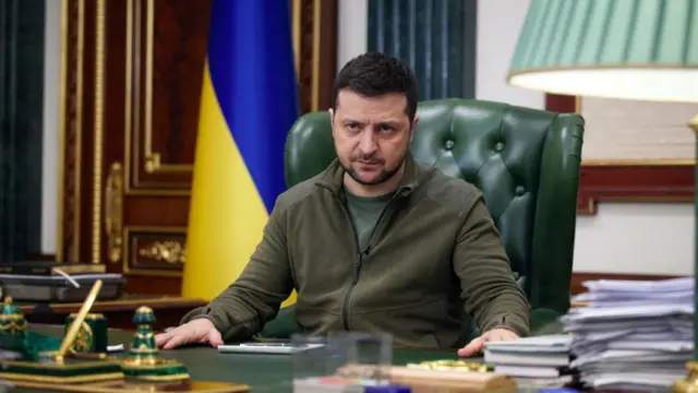 Zelensky is pictured during his regular address to the nation
