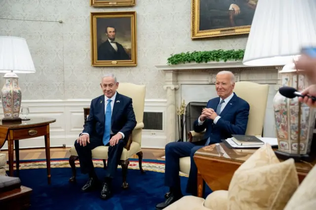 US President Joe Biden meets with Israeli Prime Minister Benjamin Netanyahu in the Oval Office of the White House