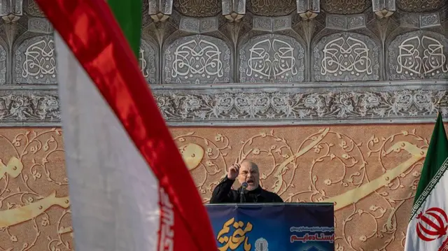 Спикер парламента Ирана Мохаммад Багер Галибаф на проправительственном митинге в Тегеране в январе этого года