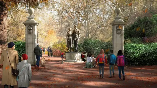 В рамках проекта будут построены две пары новых ворот и совместная статуя Елизаветы II c принцем Филиппом