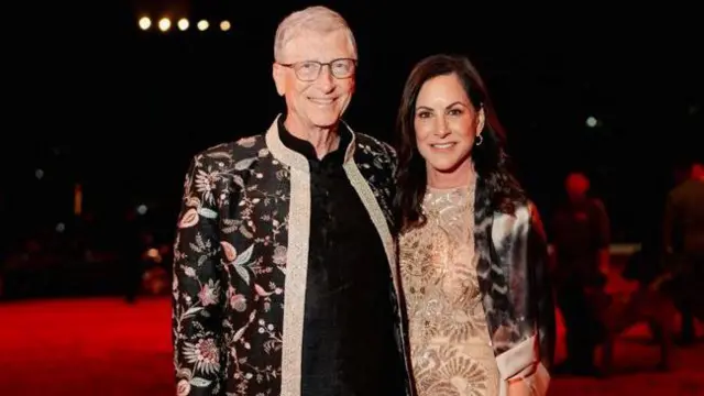 Bill Gates and Paula Hurd pose during the pre-wedding celebrations of Anant Ambani