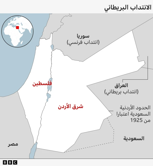 خريطة تظهر شكل المنطقة فترة الانتداب البريطاني