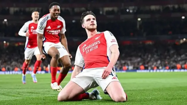 Declan Rice mu byishimo inyuma yo gutsinda igitego Real Madrid 