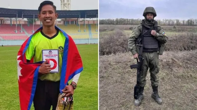 नेपालमा दिनेश राई र रुसी सेनाको पोशाक लगाएका दिनेश राईको कोलाज गरिएको तस्बिर 