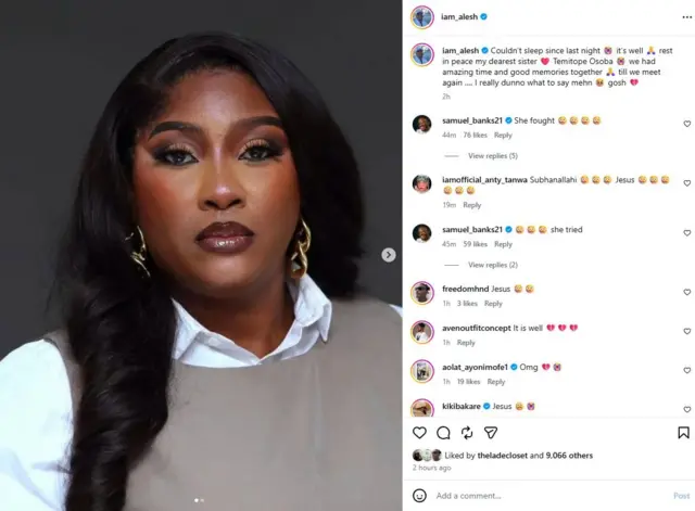 Ohun ti Alesh Ola Sanni kọ soju opo Instagram rẹ lati kede iku Temitope Osoba